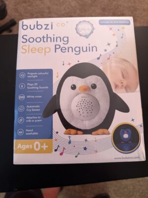 bubzi co. Soothing Sleep Penguin Plush Baby Sleep Soother w/ Starlight Projector